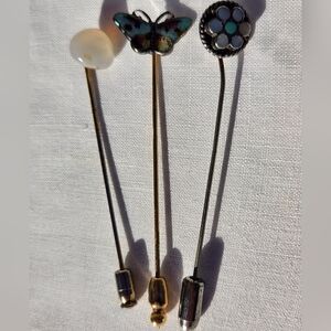 Vintage Stick Pin Set with Butterfly and Floral Designs